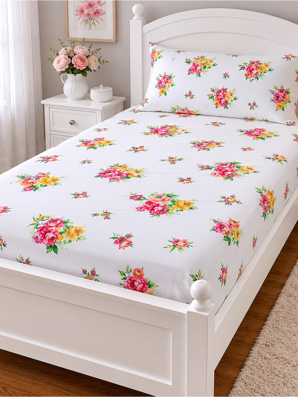 Vintage Westpoint Twin Flat Sheet Floral Shabby Chic Cottage Bedding Made in USA